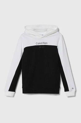 Calvin Klein Jeans hanorac de bumbac pentru copii culoarea negru, cu glugă, modelator , Hanorace Barbati
