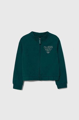 Guess hanorac de bumbac pentru copii culoarea verde, neted , Cu fermoar Dama