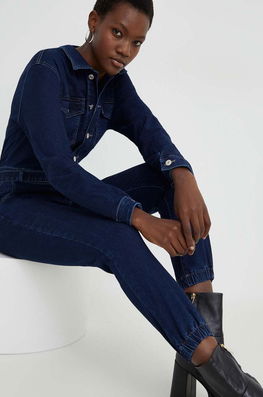 Answear Lab salopeta jeans cu guler albastru Dama