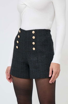 Morgan pantaloni scurti femei, culoarea albastru marin, neted, high waist bleumarin Dama
