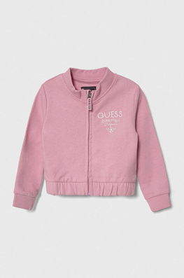 Guess hanorac de bumbac pentru copii culoarea roz, neted , Cu fermoar Dama