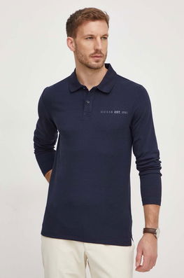 Guess longsleeve barbati, culoarea albastru marin, cu imprimeu bleumarin