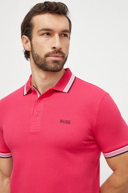 Boss Green polo de bumbac culoarea roz, neted Barbati
