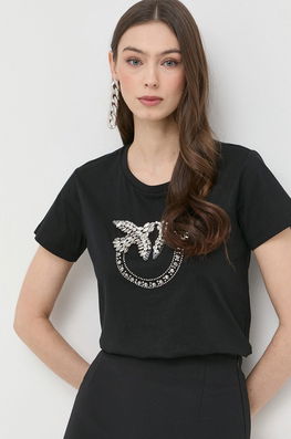 Pinko tricou din bumbac culoarea negru Dama