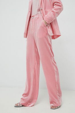 Custommade pantaloni de matase Pamela femei, culoarea roz, lat, high waist Dama