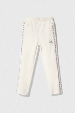 Guess pantaloni de trening pentru copii culoarea bej, cu imprimeu Dama