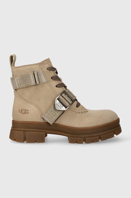 UGG bocanci din piele intoarsa W ASHTON LACE UP femei, culoarea bej, cu platforma, 1150650 MDSD Dama