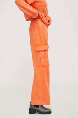 Stine Goya pantaloni de trening culoarea portocaliu, lat, high waist Dama