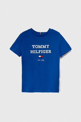 Tommy Hilfiger tricou de bumbac pentru copii cu imprimeu , Mânecă scurtă albastru Barbati