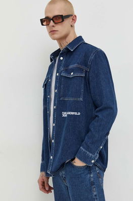 Karl Lagerfeld Jeans camasa jeans barbati, culoarea albastru marin, cu guler clasic, regular bleumarin
