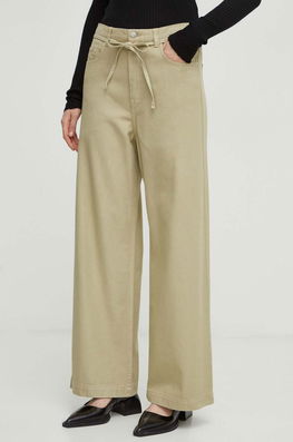 Day Birger et Mikkelsen pantaloni de bumbac culoarea verde, lat, high waist Dama