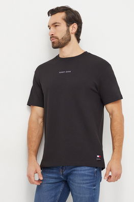 Tommy Jeans tricou din bumbac barbati, culoarea negru, cu imprimeu