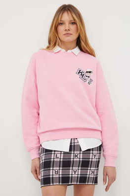 Karl Lagerfeld bluza femei, culoarea roz, cu imprimeu Dama