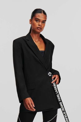 Karl Lagerfeld Jeans sacou culoarea negru, oversize, neted Dama