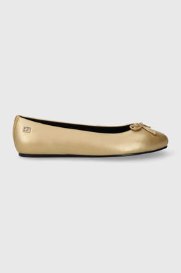 Tommy Hilfiger balerini de piele ESSENTIAL GOLDEN BALLERINA culoarea auriu, FW0FW07865 Dama