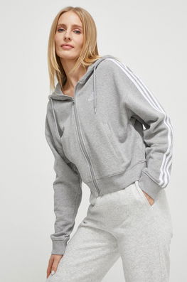 adidas hanorac de bumbac femei, culoarea gri, cu glugă, melanj Dama