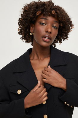 Answear Lab sacou culoarea negru, un singur rand de nasturi, neted Dama