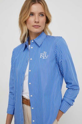 Lauren Ralph Lauren camasa din bumbac femei, cu guler clasic, regular albastru Dama