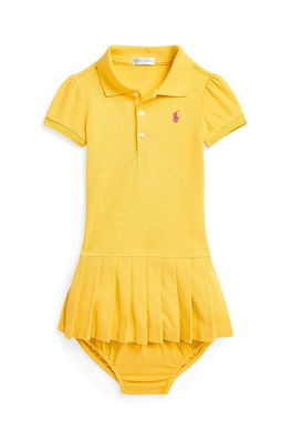 Polo Ralph Lauren rochie din bumbac pentru bebeluși culoarea galben, mini, drept Dama
