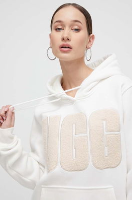 UGG bluza femei, culoarea alb, cu glugă, cu imprimeu bej Dama