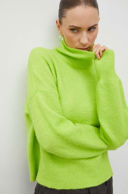 Samsoe Samsoe pulover de lana femei, culoarea verde, light, cu turtleneck Dama