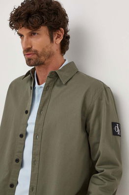 Calvin Klein Jeans camasa barbati, culoarea gri, cu guler clasic, relaxed verde