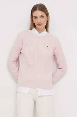 Tommy Hilfiger pulover de bumbac culoarea roz, light Dama