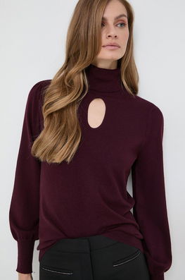 Morgan pulover din amestec de lana femei, culoarea bordo, light, cu guler burgundia Dama