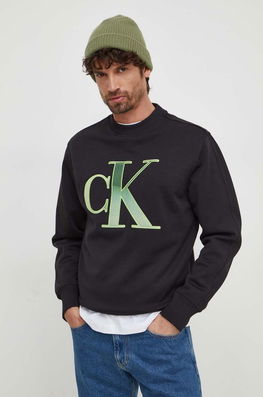 Calvin Klein Jeans bluza barbati, culoarea negru, cu imprimeu