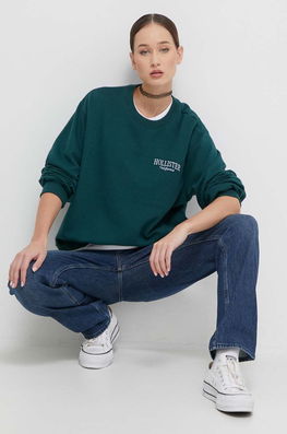 Hollister Co. bluza femei, culoarea verde, cu imprimeu Dama