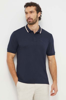 BOSS polo de bumbac culoarea negru, neted bleumarin Barbati