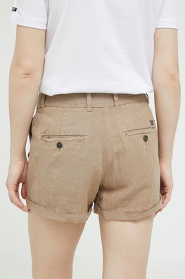 Superdry pantaloni scurti din in culoarea maro, neted, high waist Dama