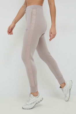 Guess pantaloni de trening femei, culoarea violet, cu imprimeu Dama