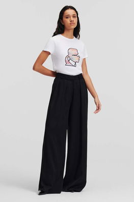 Karl Lagerfeld pantaloni femei, culoarea negru, lat, high waist Dama