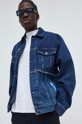 Karl Lagerfeld Jeans geaca jeans barbati, culoarea albastru marin, de tranzitie, oversize bleumarin