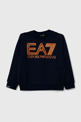 EA7 Emporio Armani hanorac de bumbac pentru copii culoarea albastru marin, cu imprimeu , Hanorace bleumarin Barbati