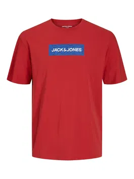 JACK & JONES Tricou albastru / roşu închis / alb murdar