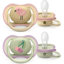 Set 2 suzete Philips Avent Ultra Air SCF085/13, ortodontice, 0-6 luni, Verde/Crem