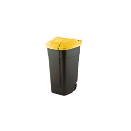 Cos pentru gunoi negru Refuse 110 L, capac galben, roti transport